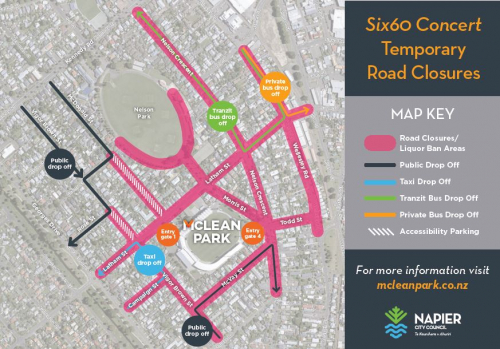 Six60 concert road closure locations
