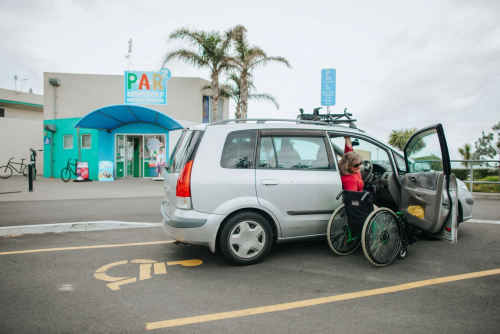 Mobility parking user on Marine Parade Napier