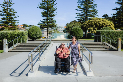 Accessible Napier Napier residents using the new ramp by the Tom Parker fountain